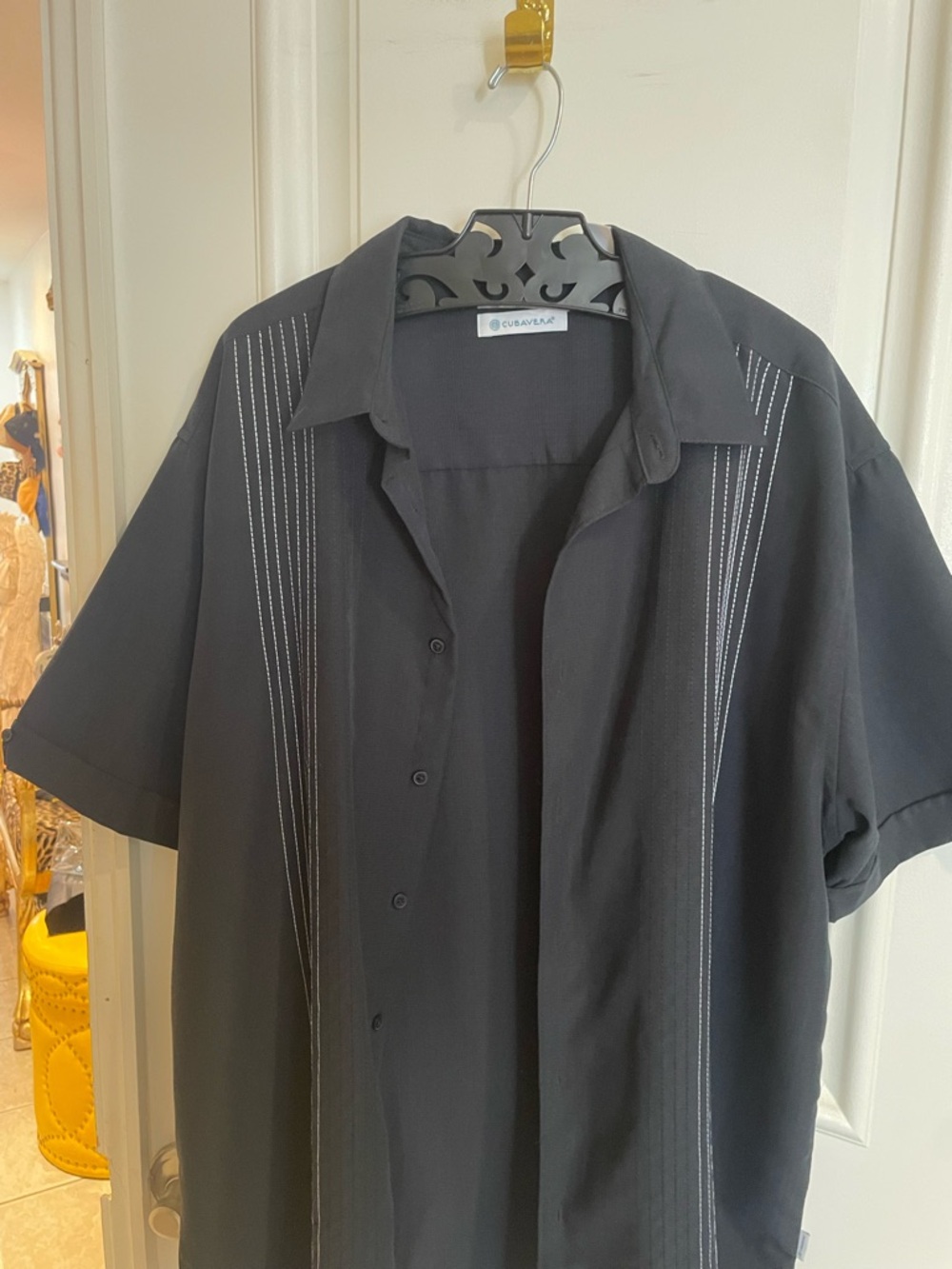 Cubavera Black Short Sleeve Cuban Collar Shirt